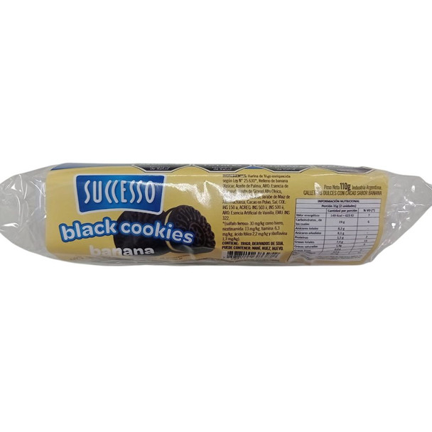 Successo Galletas Negras Rellenas de Banana - Galletas Sándwich de Cacao con Relleno de Banana - Veganas, 110 g / 3.88 oz