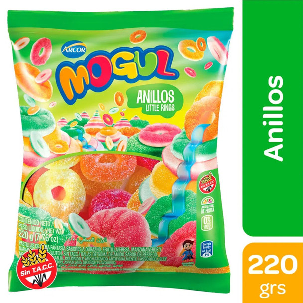 Mogul Gomitas Anillos Sabores Surtidos Manzana, Naranja, Melocotón y Fresa, 220 g