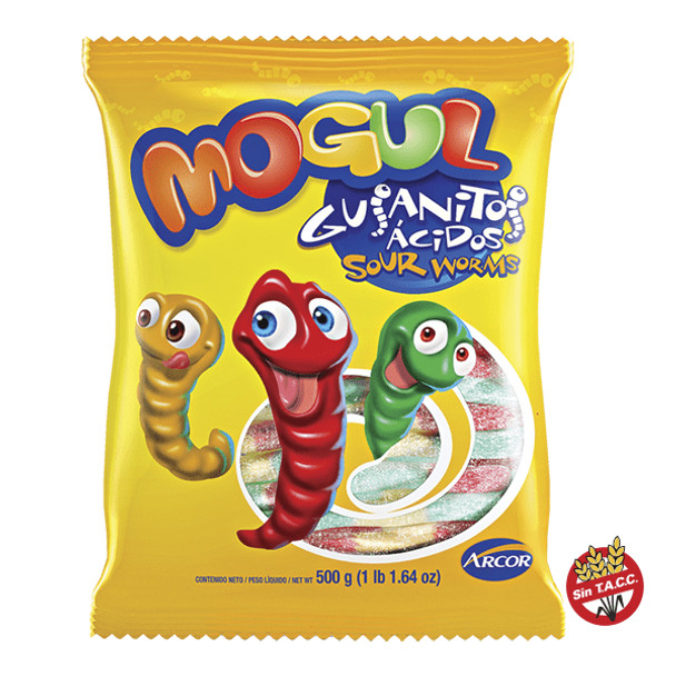 Mogul Gomitas Gusanitos Ácidos Surtidas Fresa- Piña, Limón y Cereza-Naranja, 500 g