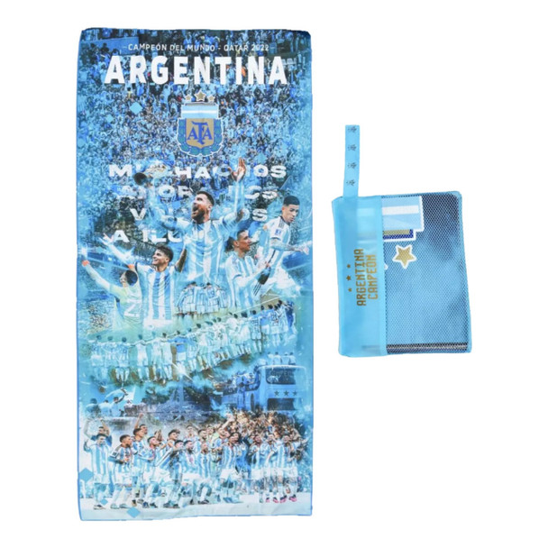 Toallón Secado Rápido AFA Selección Argentina Messi Diseño 3 Estrellas Azul Claro Microfibra AFA Toallita de Baño Absorbente, 150 cm x 70 cm