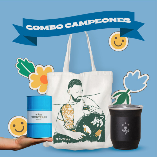 Fronteras Combo Campeones del Mundo con Yerba Mate, Mate con Bombilla, Lata de Yerba Mate y Bolsa de Mano Fronteras Combo Campeones del Mundo con Yerba Mate, Mate con Bombilla, Lata de Yerba Mate y Bolsa de Mano