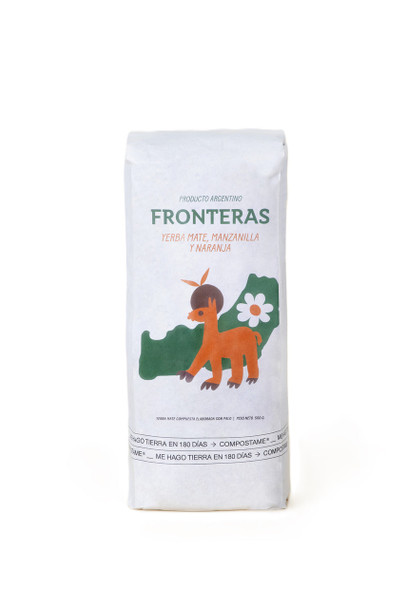 Fronteras Yerba Mate Manzanilla y Naranja Yerba Mate Saborizada Compostable, 500 g Fronteras Yerba Mate Manzanilla y Naranja Yerba Mate Saborizada Compostable, 500 g