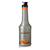A 1-liter (33.8 fl oz) silver squeeze bottle of Le Fruit de Monin Peach Fruit Purée. The bottle features a textured neck with the Monin logo embossed, a black pour spout, and an orange neck band labeled "peach." The label displays the Monin brand name, the text "Peach Fruit Purée with Natural Flavors," and a high-quality image of sliced and whole peaches with water droplets.