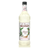 A 1-liter (33.8 fl oz) plastic bottle of Monin Almond (Orgeat) Premium Gourmet Syrup. The label features a white background with detailed illustrations of almond branches, green leaves, small purple flowers, and almond nuts. It prominently displays the brand "Le Sirop de MONIN" and the flavor "Almond Orgeat." The syrup inside is a translucent, cloudy off-white color.