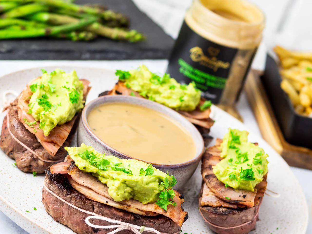 Green peppercorn and brandy Chef created finishing sauce