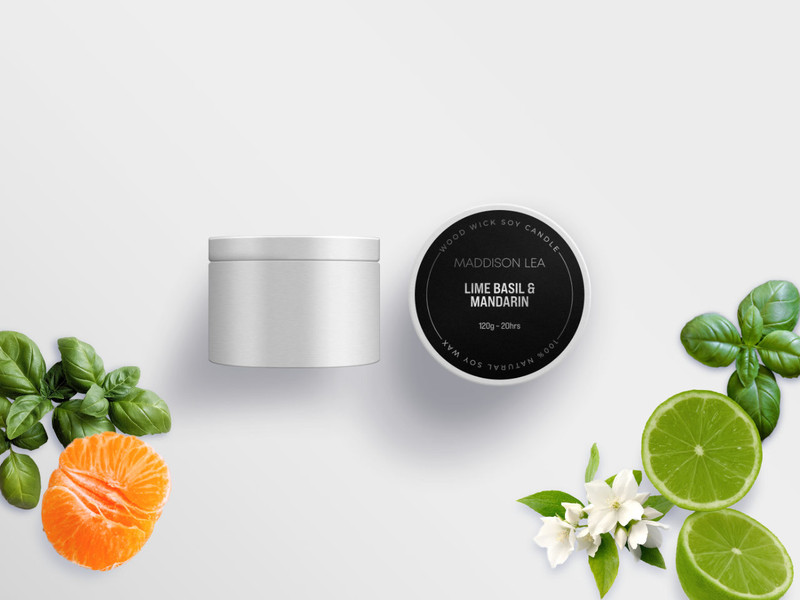 Lime, Basil & Mandarin wood wick travel tin