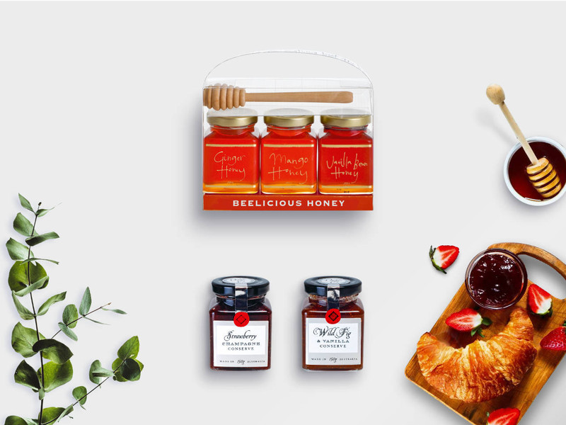 The gourmet brunch hamper with infused honey, amazing jams