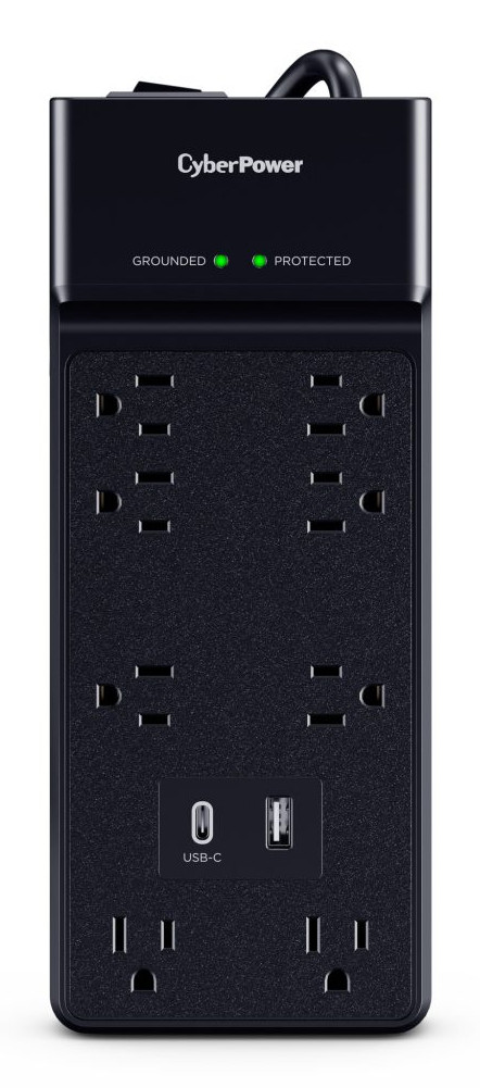 Cyberpower CSP806UC18 Surge, Black, NEMA 5-15P Input - 8 - NEMA 5-15R, 1 TYPE a, CSP806UC18