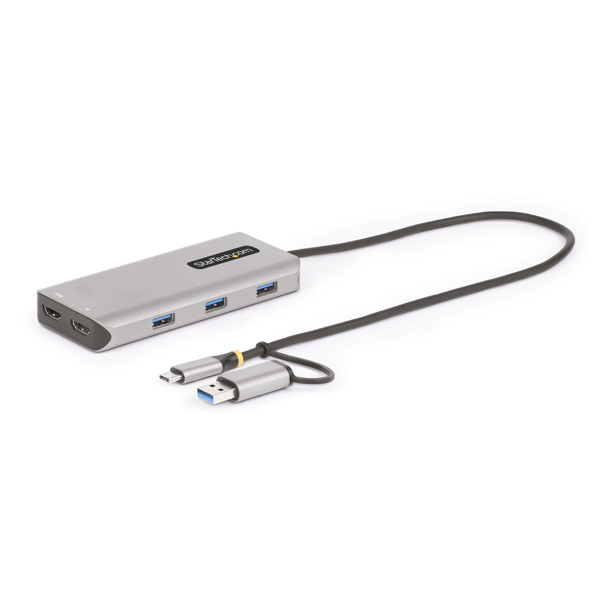 USB-C Multiport Adapter W/Attached USB-C to USB-a Dongle, DUAL HDMI (4K30HZ/1080 167B-USBC-Multiport