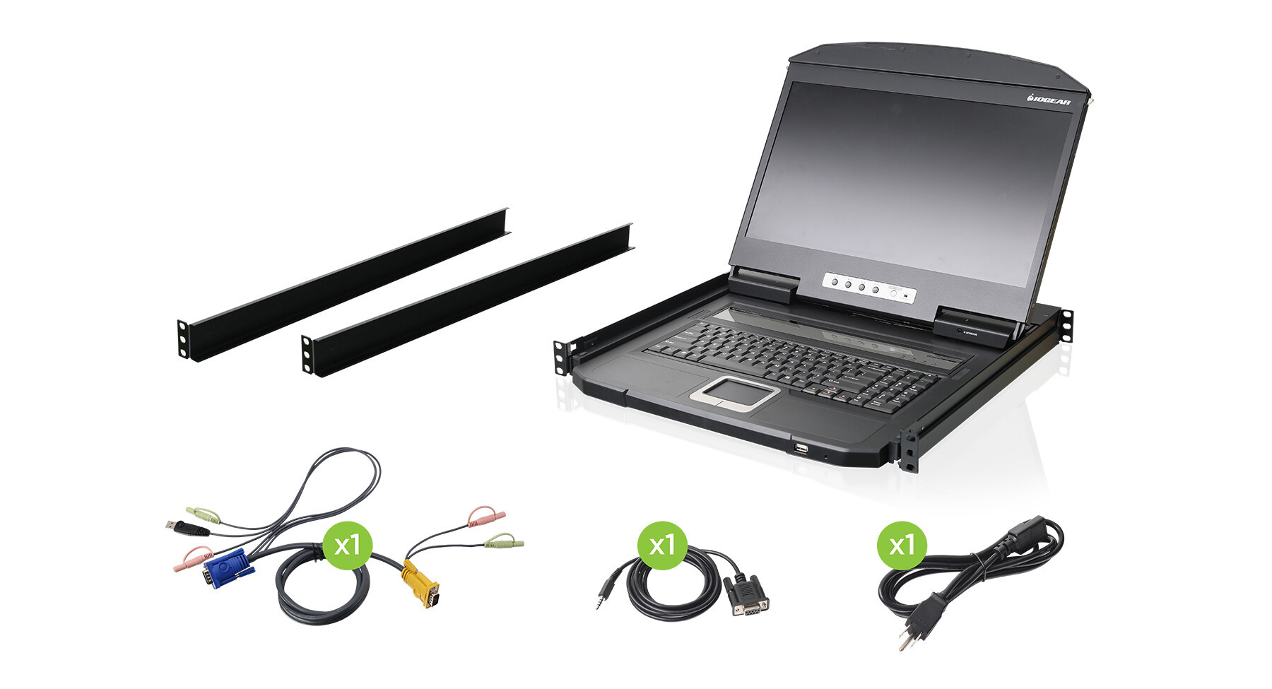 iogear GCL1900W rack console 47 cm (18.5") 1366 x 768 pixels Metal, Plastic Black