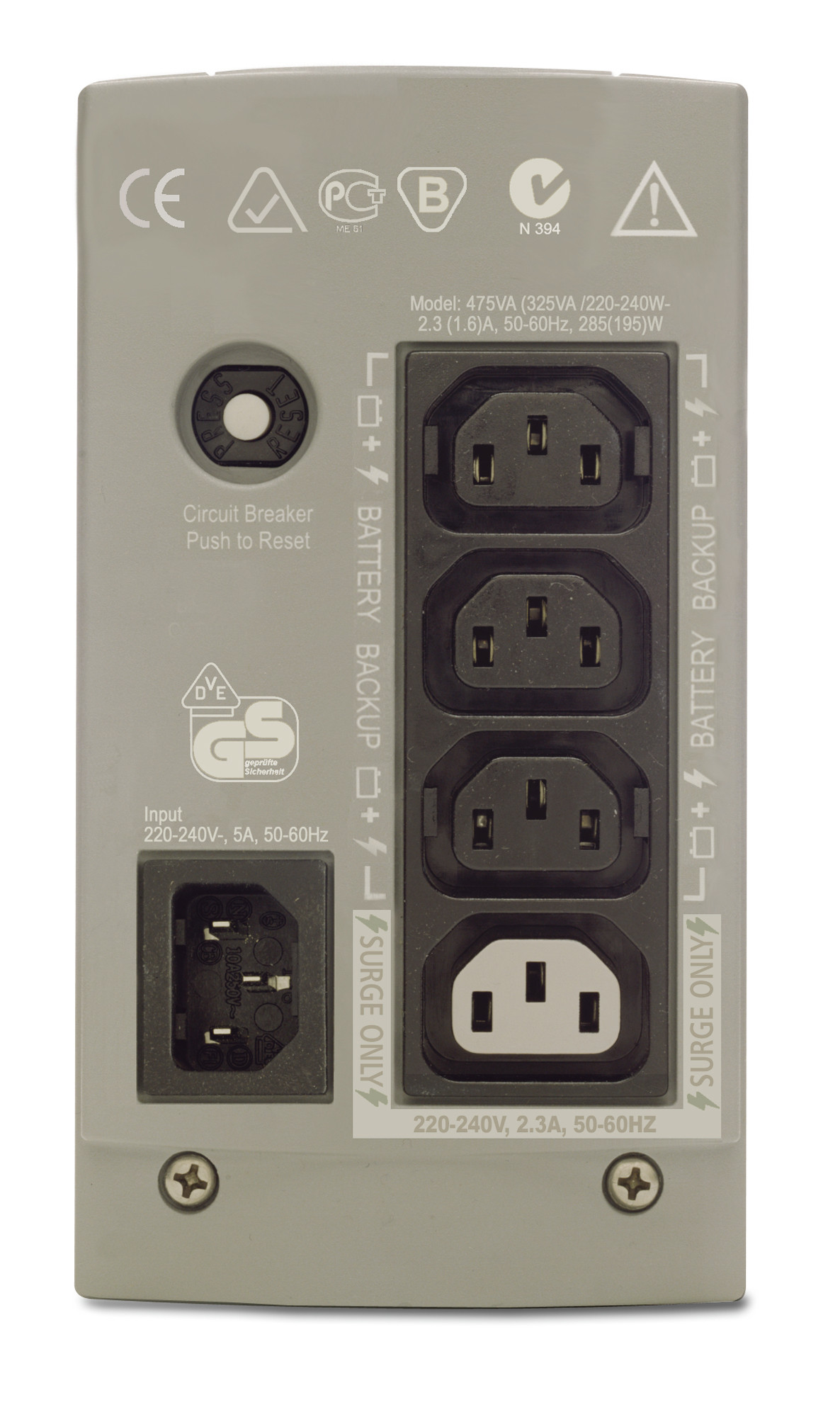 APC Back-UPS CS 325VA, 230V, without auto shutdown software, 4 IEC outlets (1 surge)
