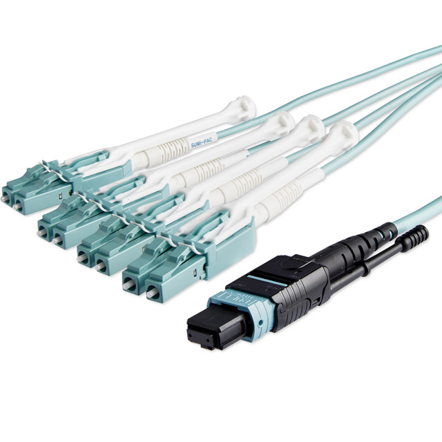 10M (33FT) MTP(F)/PC to 4X LC/PC Duplex Breakout OM3 Multimode Fiber Optic Cable MPO8LCPL10M
