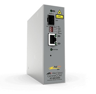 TAA, 10/100/1000T POE+ to 100X/1000X SFP Industrial TEMP Gigabit Media Converter at-IMC2000TP/SP-980