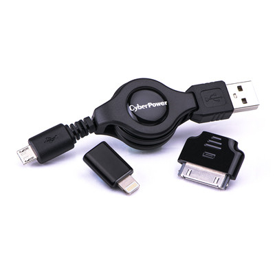 THE Cyberpower Idevice USB Cable KIT Contains 3 Pieces; a Retractable Micro-USB CPU3RTAKT