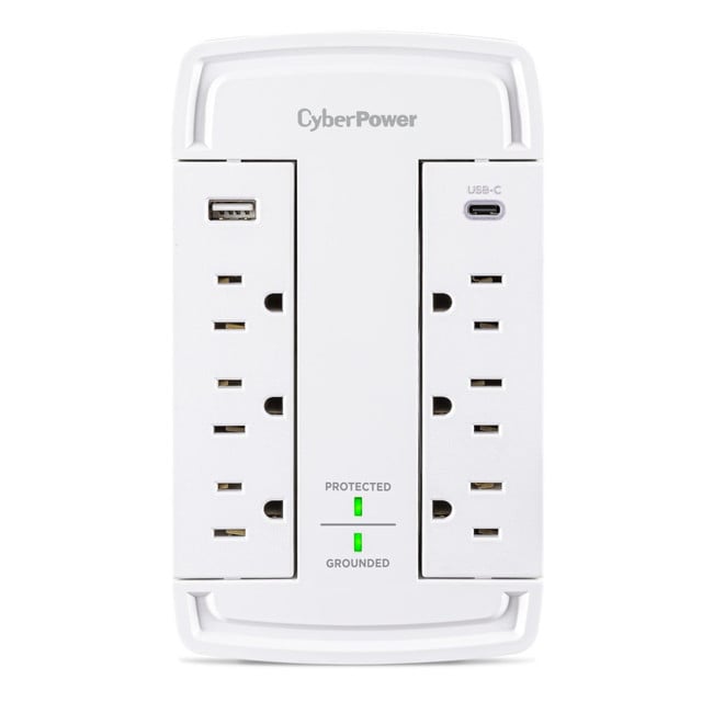 Cyberpower CSP6WSUC Surge, 5-15P Input, WALL TAP, White, 6 - NEMA 5-15R; 1 TYPE CSP6WSUC