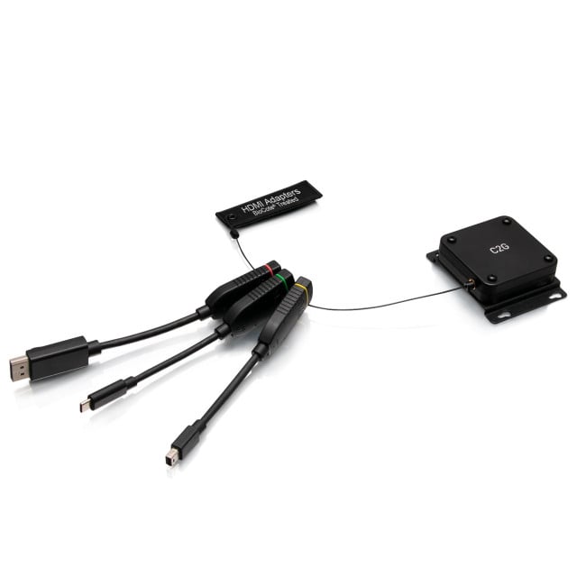 C2G Retractable Universal Mount 4K HDMI® Dongle Adapter Ring including Color Coded Mini DisplayPort™, DisplayPort, and USB-C® Adapters with Antimicrobial Protection Technology
