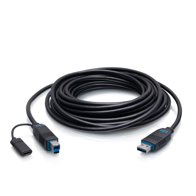 C2G 125ft (38.1m) Performance Series USB-A Male to USB-B Male Active Optical Cable (AOC) - 3.2 Gen 2 (10Gbps) Plenum Rated