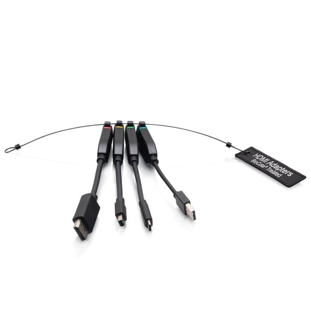 C2G Universal 4K HDMI® Dongle Adapter Ring including Color Coded Mini DisplayPortTM, DisplayPort, USB-C®, and USB-A Male to USB-C Female Adapters with Antimicrobial Technology