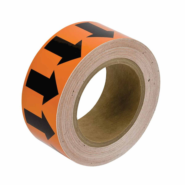 Pipe Marker Polyester Tape with Arrows - 2", Black on Orange