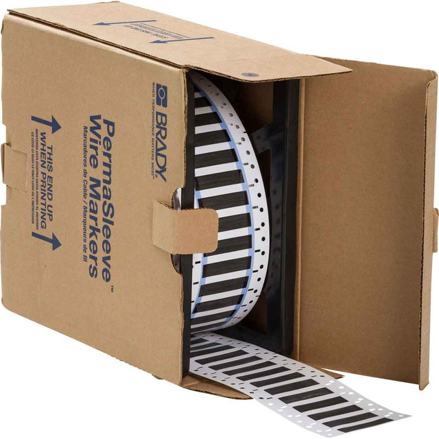 PermaSleeve Heat Shrink Wire and Cable Labels, 1/2" Dia, for 3" Core Printers - 0.75", Black, Single-Sided