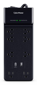 Cyberpower CSP806UC18 Surge, Black, NEMA 5-15P Input - 8 - NEMA 5-15R, 1 TYPE a, CSP806UC18