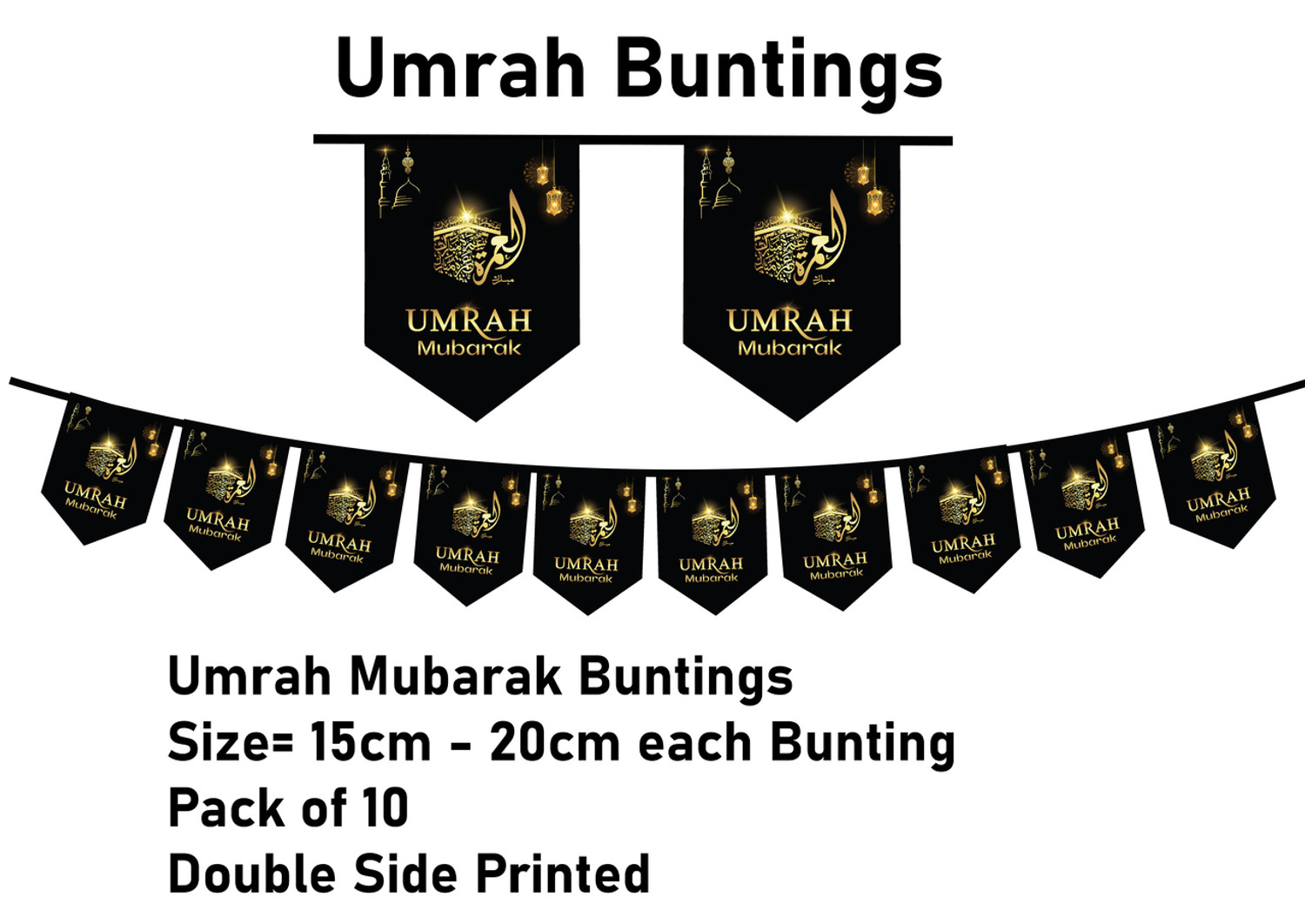 Umrah Mubarak Wall decoration bunting banner in shape cutouts, PartyAccessories.pk