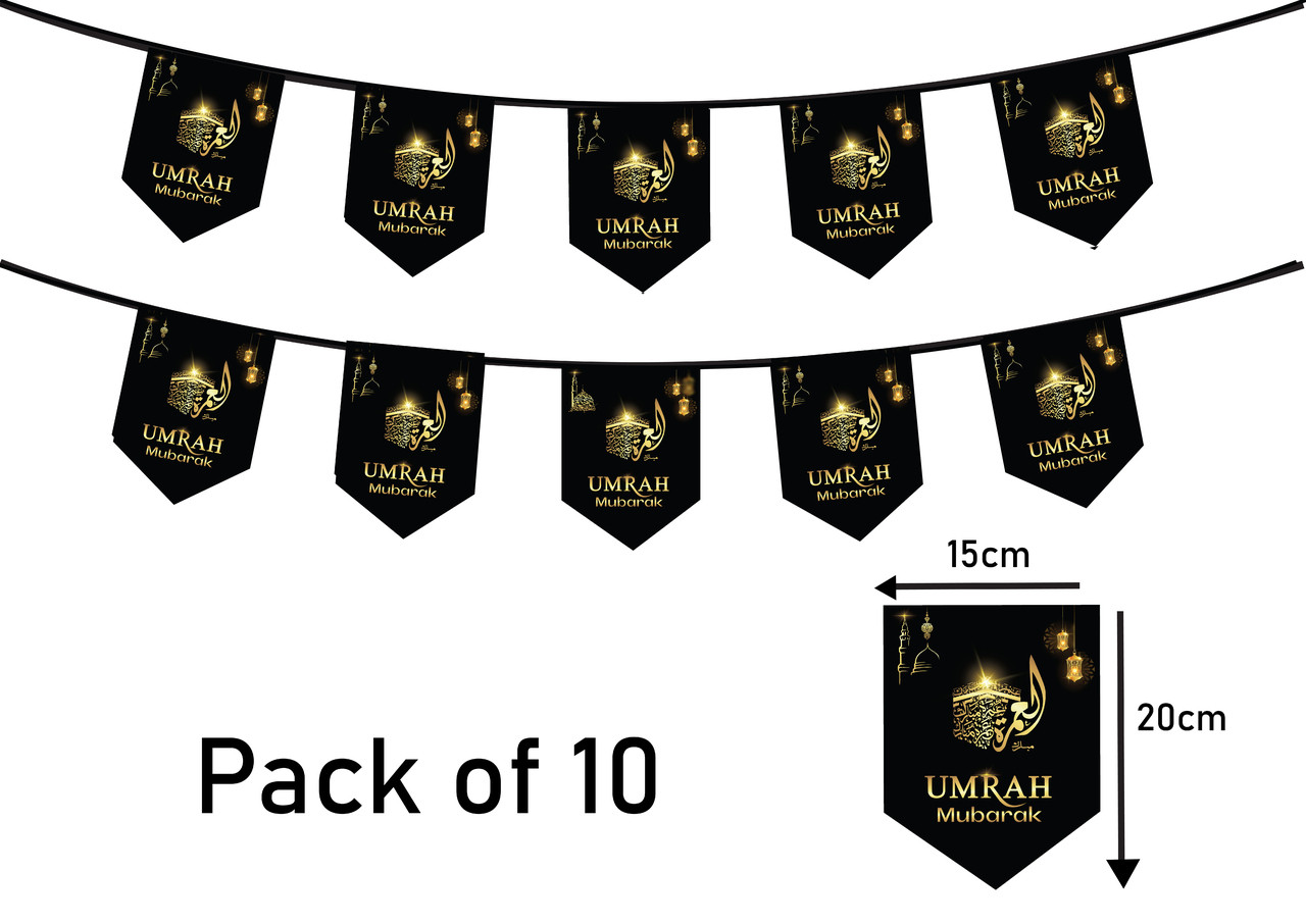 Umrah Mubarak Banner – 2 Meter Lang, Aus Hochwertiger Karte (350 G/m²), Mit Aufhängeband