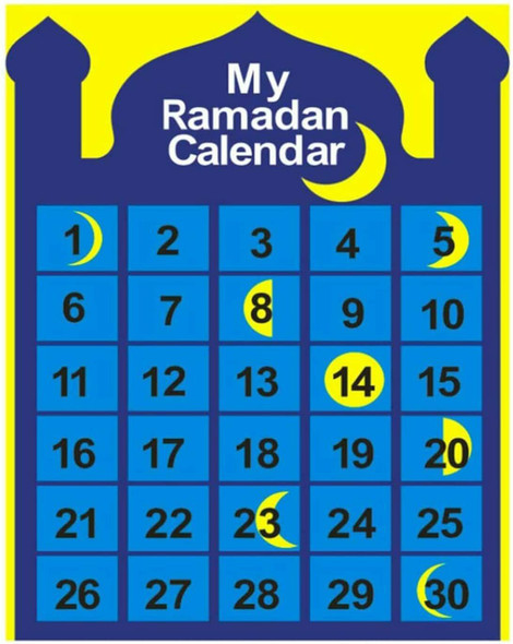 Eid Ramadan Mubarak Felt Hanging Countdown Muslim 2022 Kids Gift- Blue Mosque with Moon Circulation