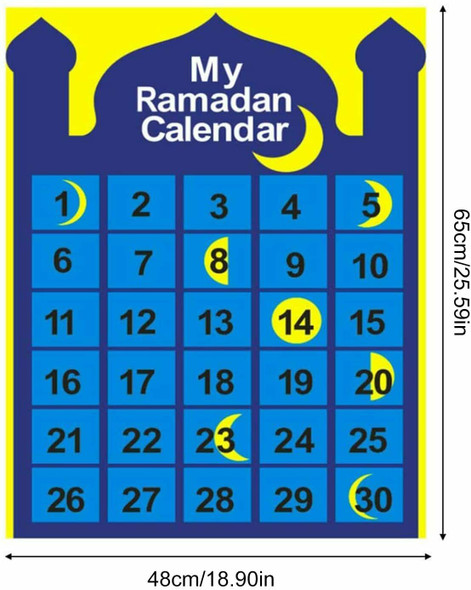 Eid Ramadan Mubarak Felt Hanging Countdown Muslim 2022 Kids Gift- Blue Mosque with Moon Circulation