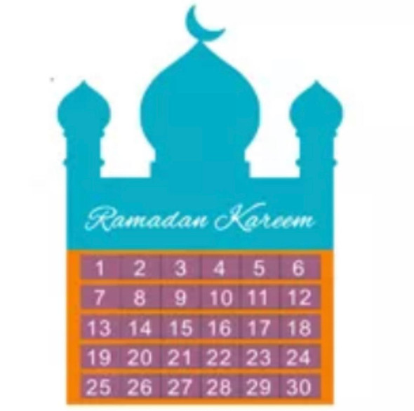 Eid Ramadan Mubarak Felt Hanging Countdown Muslim 2022 Kids Gift- Light Blue Mosque (23746)