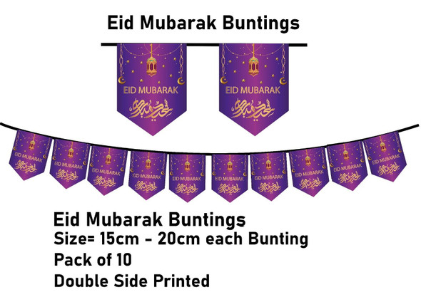 Eid Mubarak Celebrations Purple Buntings flags Decorations Double Sided Print