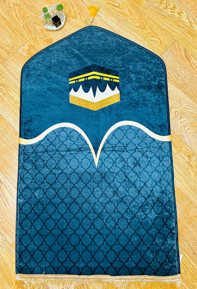 kabba design padded valvet prayer mat grey (25222)