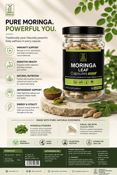 MORINGA POWDER CAPSULES BY DARUSSALAM