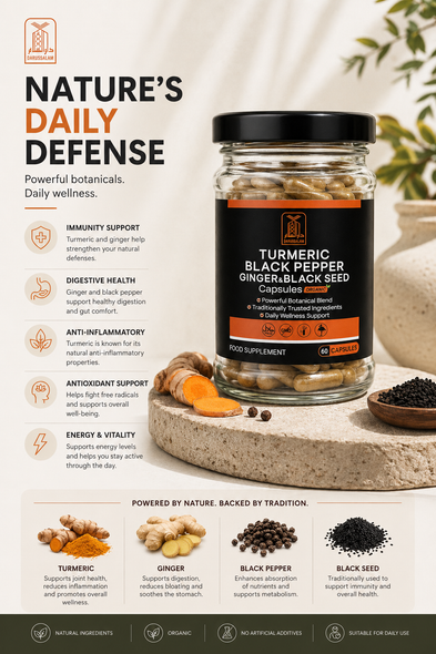 Turmeric Black Pepper, Ginger & Black Seed Capsules – 60 Count