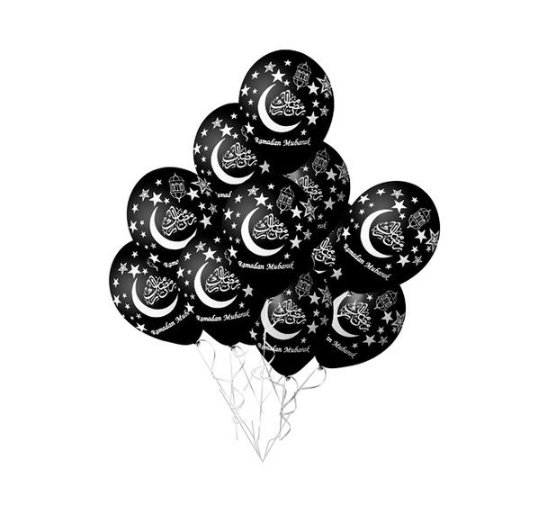 Ramadan Mubarak Balloons Black Helium Quality (Pack of 10) (23426)