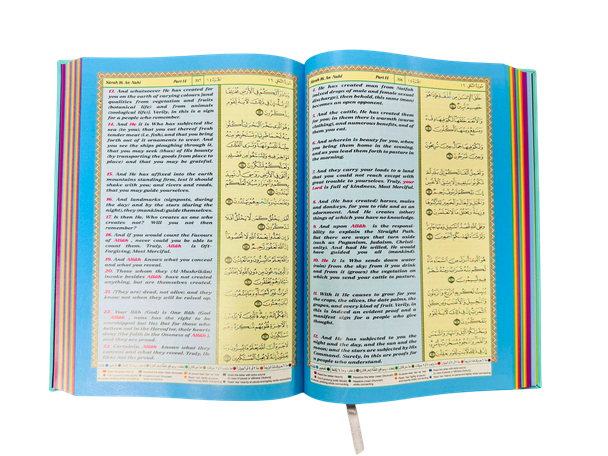 THE Noble Quran Rainbow Tajweed Translation of the Meaning In the English language With Arabic Text