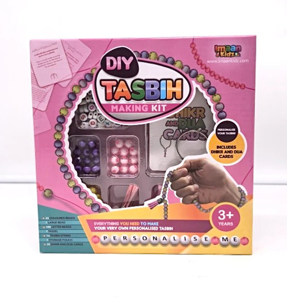 DIY Tasbih Making Kit with Dhikr Cards (Updated) - Pink