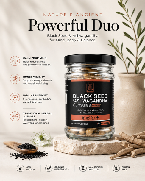 Darussalam Black Seed & Ashwagandha Capsules – Organic Herbal Blend for Vitality & Stress Support (60 Capsules)