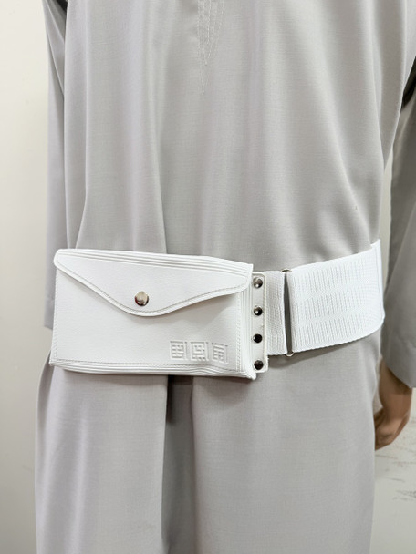 Ihram Belt for Hajj and Umrah - White Leather  with Adjustable Buckle