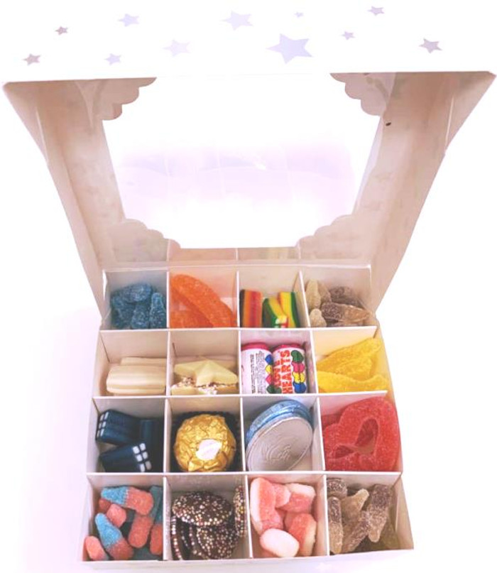 White Sweets Box Silver Star Pick and Mix 16 Selection of Halal Sweet Zone Jelly (21408)