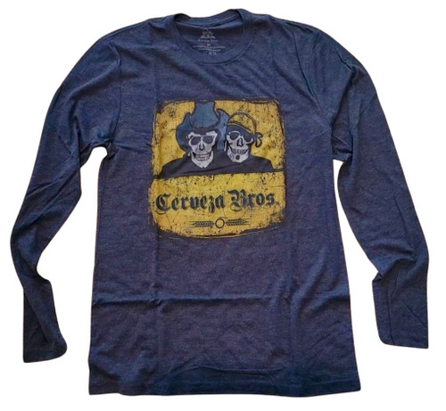 Cerveza Bros Logo Premium Vintage Blue T-Shirt - LS