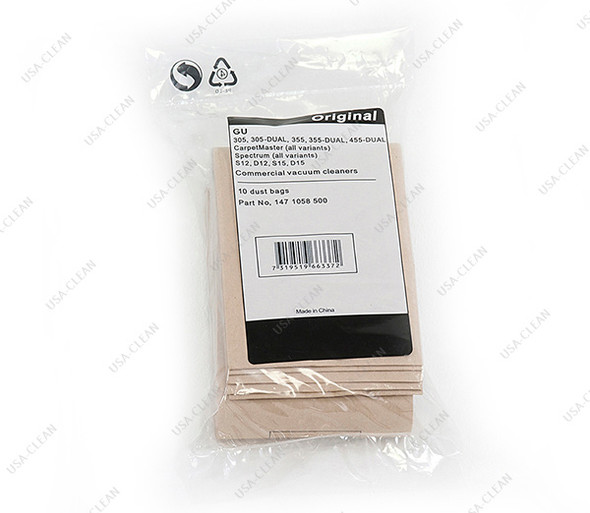 107413584 - Paper vacuum bags (pkg of 10 with 2 prefilters) 272-9248                      