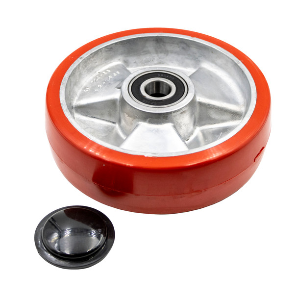 44495-001-HD - Ultra poly steer wheel assembly on aluminum hub (red) 150-0356