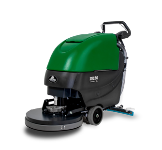 Image of the Bulldog WD20 walk-behind floor scrubber. Features a green upper half and black lower half.