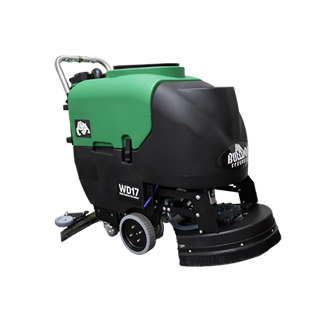 Image of the Bulldog WD20 walk-behind floor scrubber. Features a green upper half and black lower half.