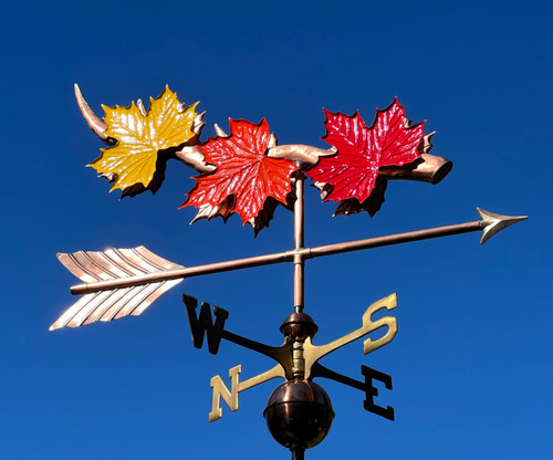 Painted Three Maple Leafs on a Branch weathervane