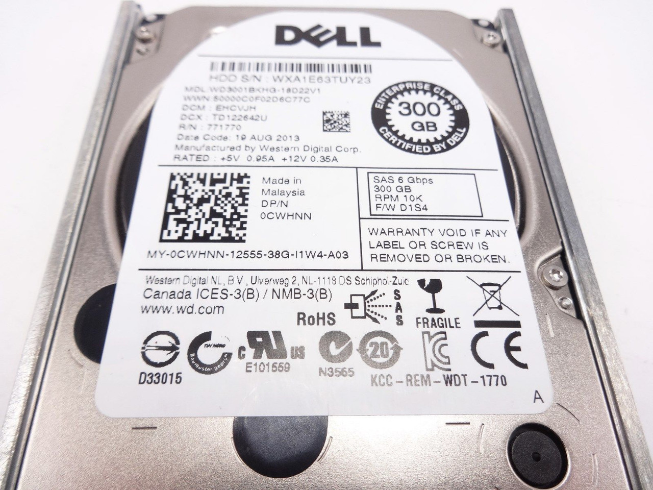 Dell CWHNN 300GB SAS 6 GBPS 10K 2.5in hard drive WD3001BKHG