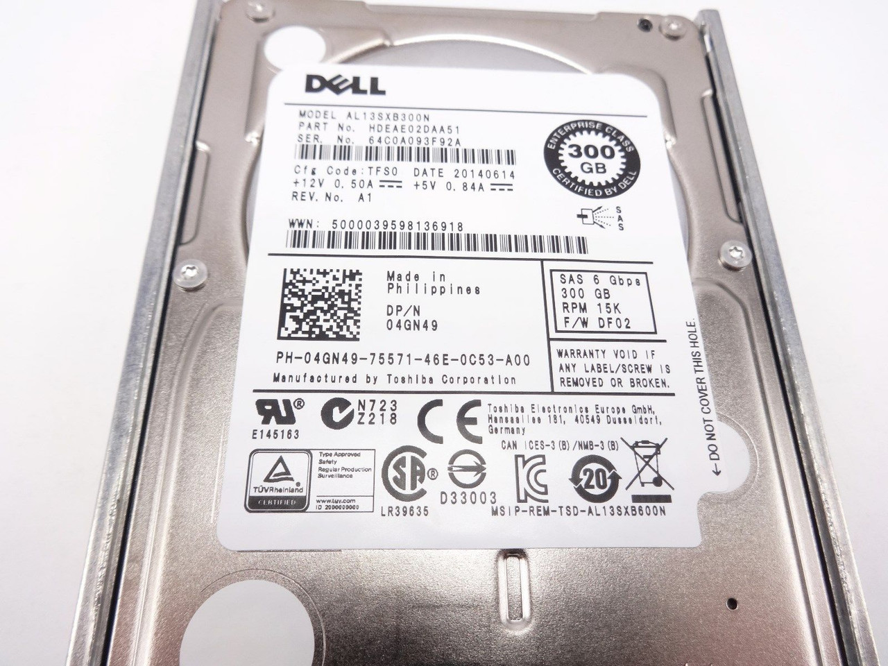 Dell 4GN49 300GB 15K 2.5" SAS 6Gbps hard drive