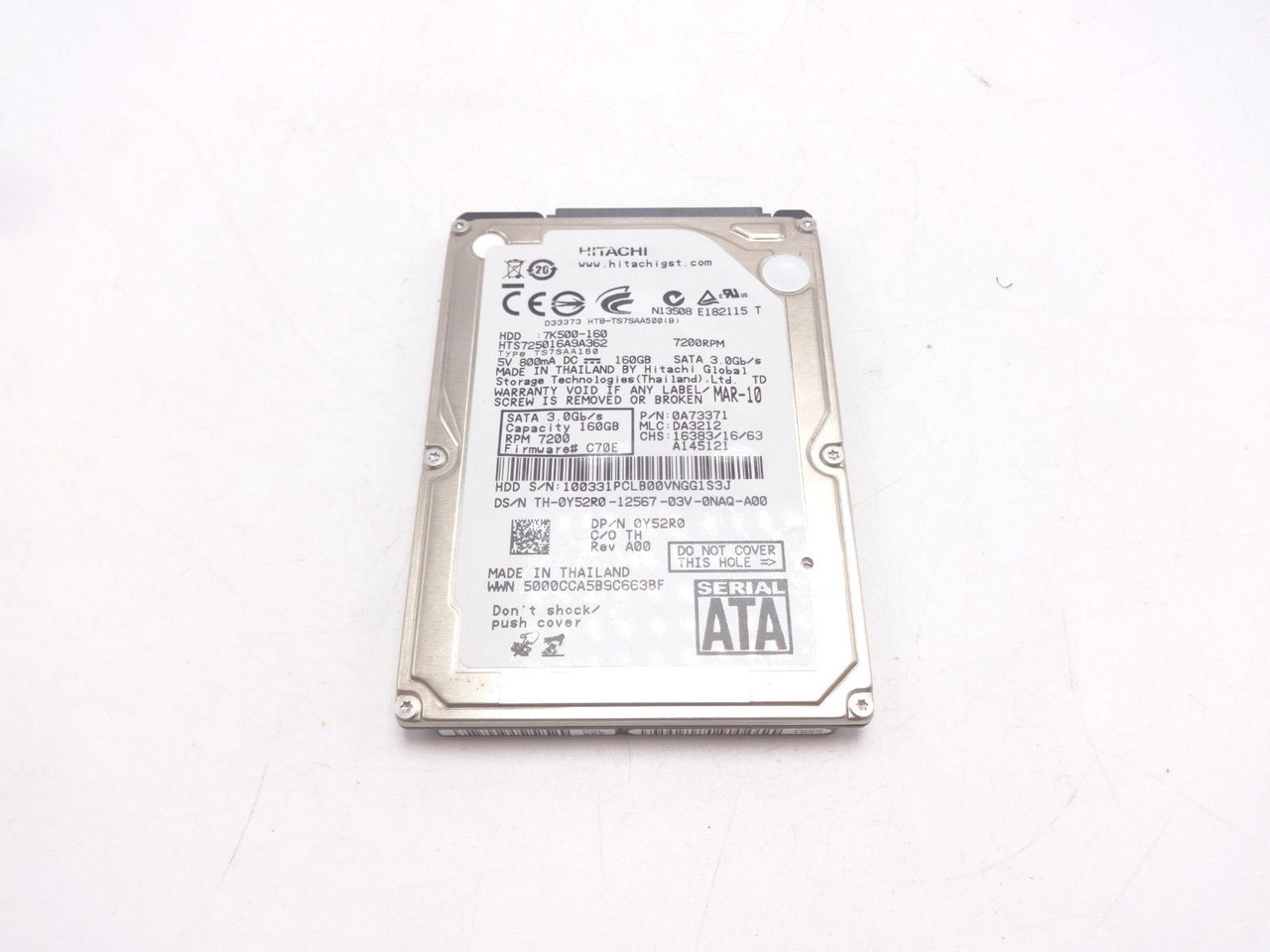 Dell Y52R0 160GB SATA 7200RPM 2.5" LT HTS725016A9A362 0A73371 7K500-160
