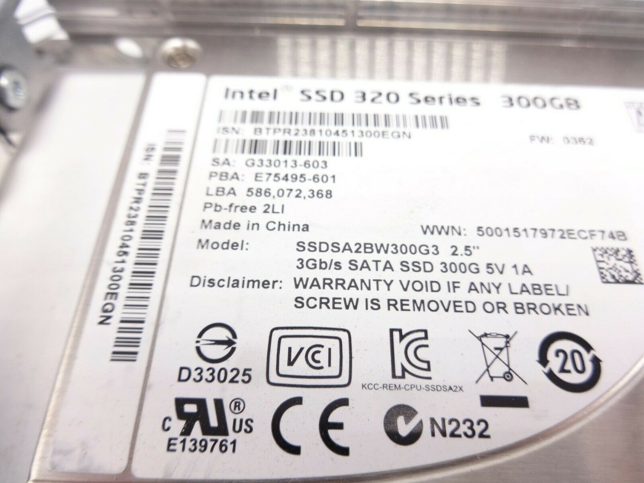 Intel G33013-603 300GB 2.5" SSD Solid State Hard Drive with Tray